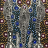 Abstract Aboriginal painting with 3 figures by Colleen Wallace Nungari