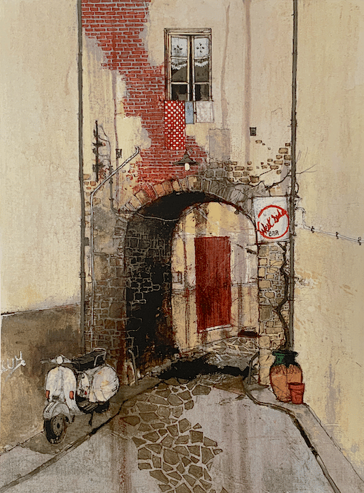 Mur de Briques Roses et Vespa_Julian Taylor